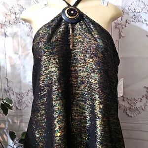 Molato Made in India Black and Gold Halter Maxi  Dress 2X